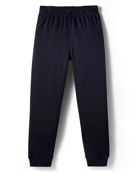 Pine Kids Cotton Knit Full Length Solid Coloured Thermal Wear Pant - Black