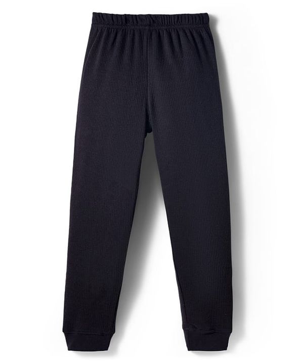 Pine Kids Cotton Knit Full Length Solid Coloured Thermal Wear Pant - Black