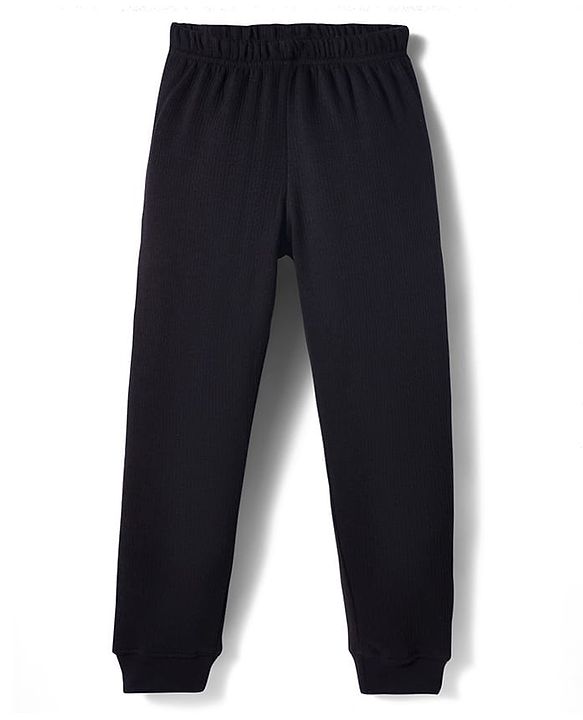Pine Kids Cotton Knit Full Length Solid Coloured Thermal Wear Pant - Black
