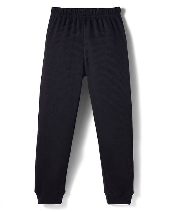 Pine Kids Cotton Knit Full Length Solid Coloured Thermal Wear Pant - Black