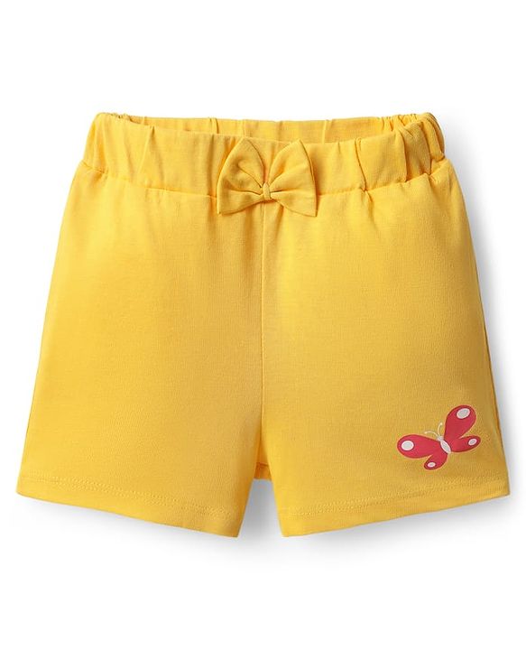 Babyhug Cotton Single Jersey Knit Shorts with Polka Dot Design Floral & Butterfly Print - Pack of 3 - Pink Yellow & Black