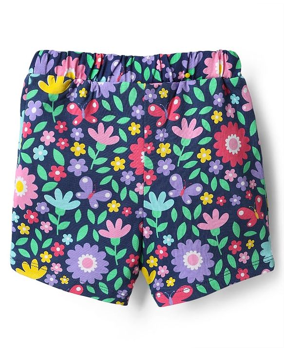Babyhug Cotton Single Jersey Knit Shorts with Polka Dot Design Floral & Butterfly Print - Pack of 3 - Pink Yellow & Black