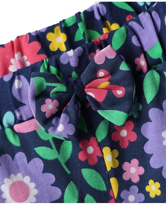 Babyhug Cotton Single Jersey Knit Shorts with Polka Dot Design Floral & Butterfly Print - Pack of 3 - Pink Yellow & Black
