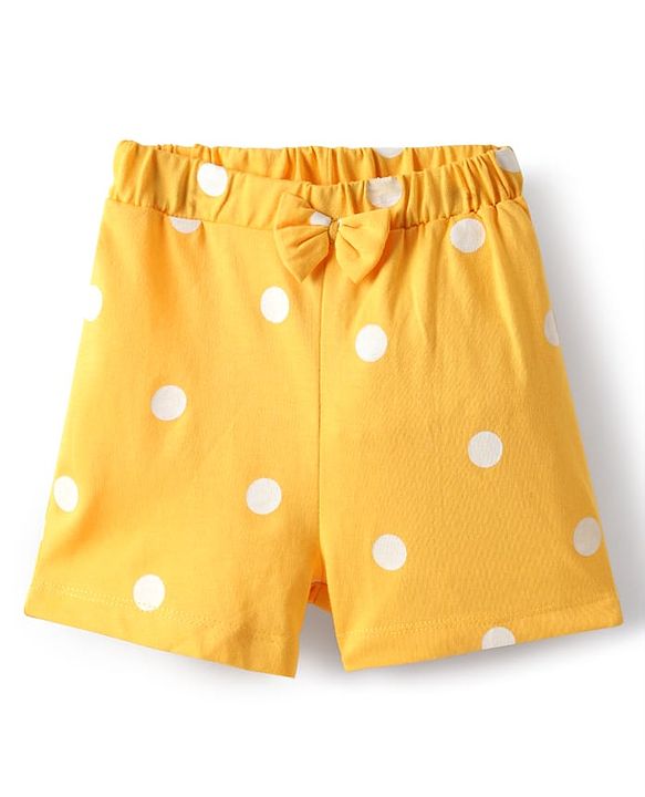 Babyhug Cotton Single Jersey Knit Shorts With Floral & Polka Dot Print Pack Of 3 - Yellow Red & Navy Blue