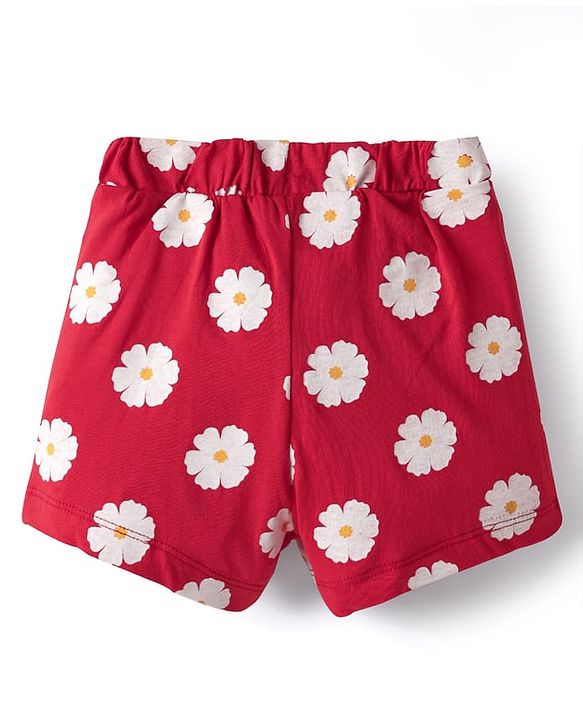 Babyhug Cotton Single Jersey Knit Shorts With Floral & Polka Dot Print Pack Of 3 - Yellow Red & Navy Blue