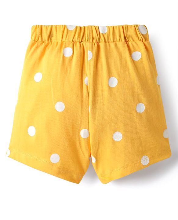 Babyhug Cotton Single Jersey Knit Shorts With Floral & Polka Dot Print Pack Of 3 - Yellow Red & Navy Blue