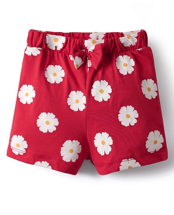 Babyhug Cotton Single Jersey Knit Shorts With Floral & Polka Dot Print Pack Of 3 - Yellow Red & Navy Blue