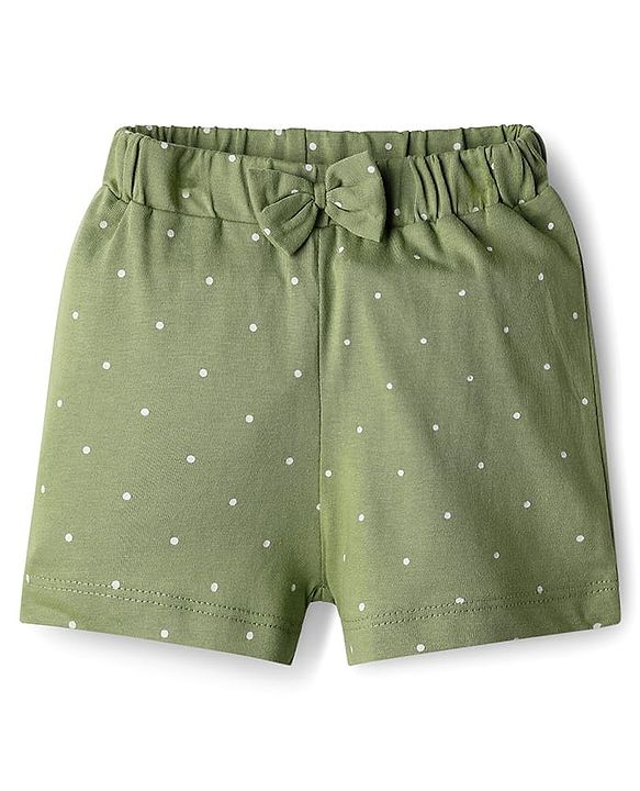 Babyhug Cotton Single Jersey Knit Floral & Polka Dot Printed Shorts With Bow Applique Pack of 3 - Pink Yellow & Green