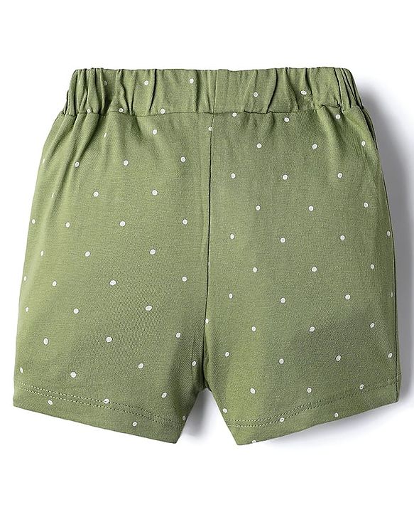 Babyhug Cotton Single Jersey Knit Floral & Polka Dot Printed Shorts With Bow Applique Pack of 3 - Pink Yellow & Green