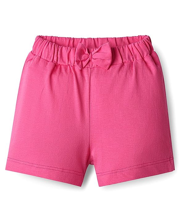 Babyhug Cotton Single Jersey Knit Floral & Polka Dot Printed Shorts With Bow Applique Pack of 3 - Pink Yellow & Green