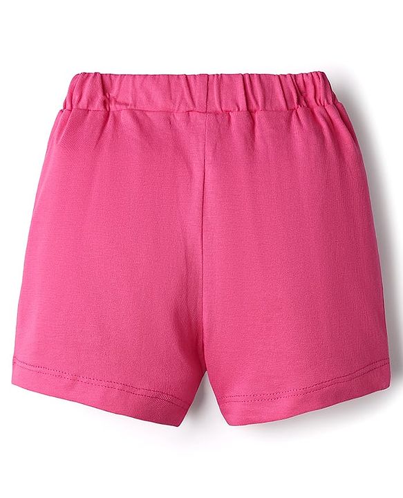 Babyhug Cotton Single Jersey Knit Floral & Polka Dot Printed Shorts With Bow Applique Pack of 3 - Pink Yellow & Green