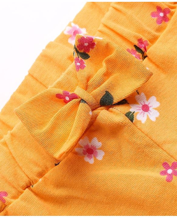 Babyhug Cotton Single Jersey Knit Floral & Polka Dot Printed Shorts With Bow Applique Pack of 3 - Pink Yellow & Green