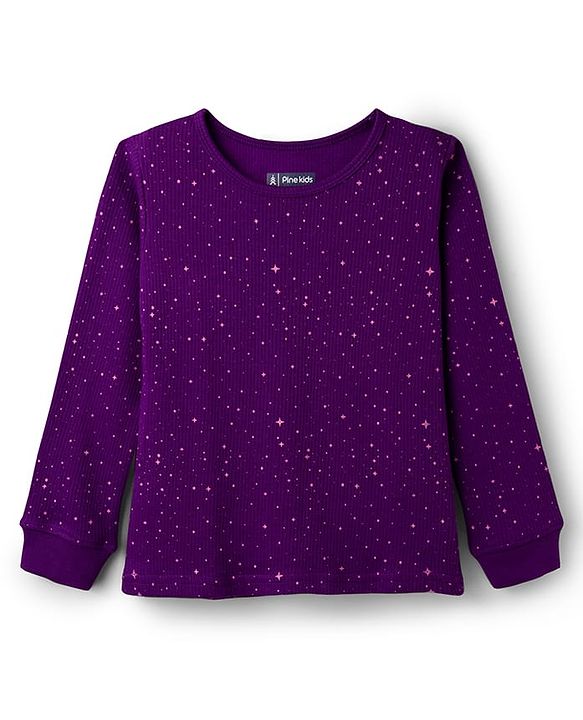 Pine Kids Cotton Knit Full Sleeves Thermal Vest & Pant Set with Floral Print - Navy Blue