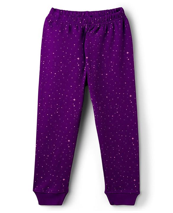 Pine Kids Cotton Knit Full Sleeves Thermal Vest & Pant Set with Floral Print - Navy Blue