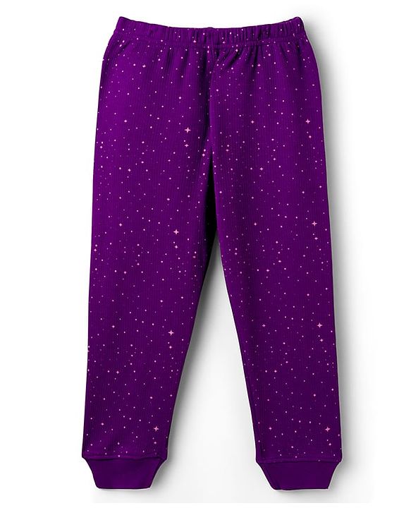 Pine Kids Cotton Knit Full Sleeves Thermal Vest & Pant Set with Floral Print - Navy Blue