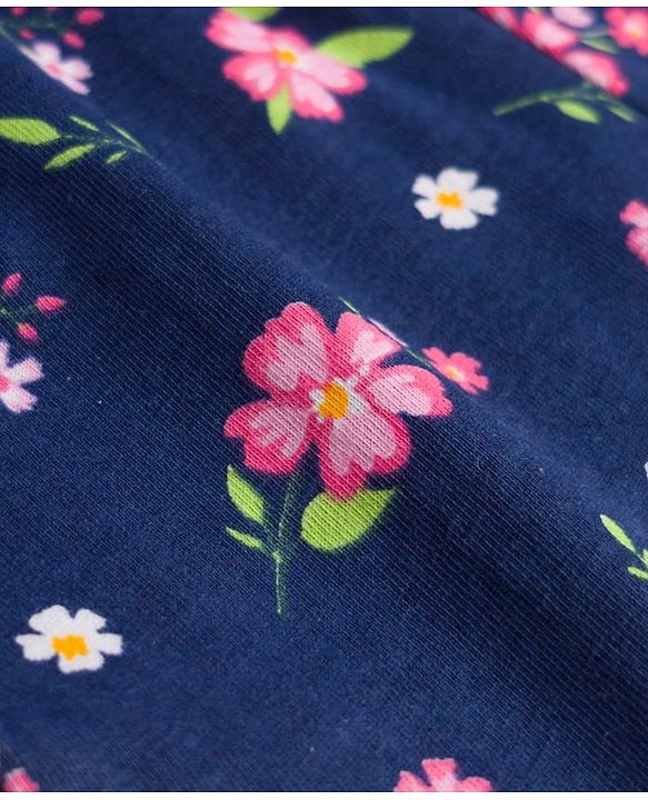 Babyhug Single Jersey Knit Shorts With Floral Print Pack Of 3 - Navy Blue & Pink