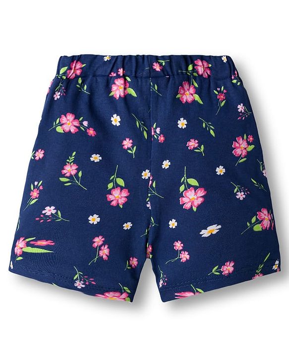 Babyhug Single Jersey Knit Shorts With Floral Print Pack Of 3 - Navy Blue & Pink