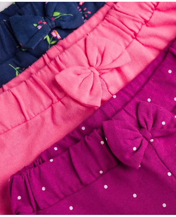 Babyhug Single Jersey Knit Shorts With Floral Print Pack Of 3 - Navy Blue & Pink