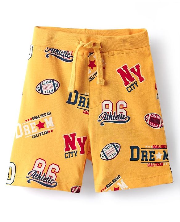 Babyhug Single Jersey Knit Text Printed Shorts Pack of 3 - Red Yellow & Blue