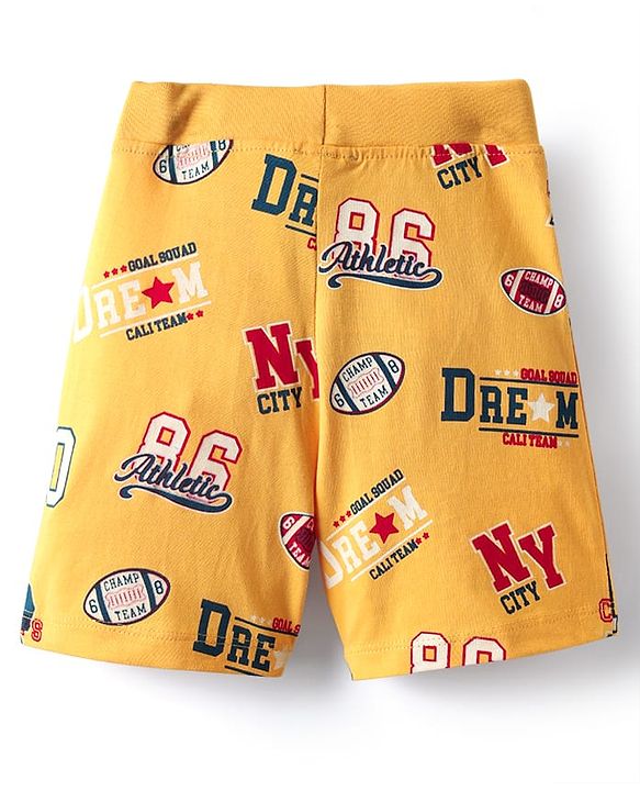 Babyhug Single Jersey Knit Text Printed Shorts Pack of 3 - Red Yellow & Blue