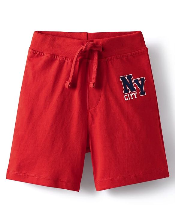 Babyhug Single Jersey Knit Text Printed Shorts Pack of 3 - Red Yellow & Blue