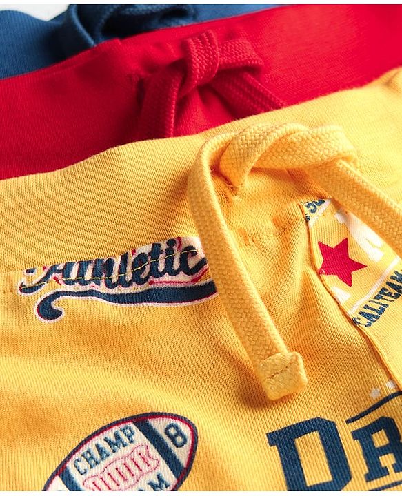 Babyhug Single Jersey Knit Text Printed Shorts Pack of 3 - Red Yellow & Blue