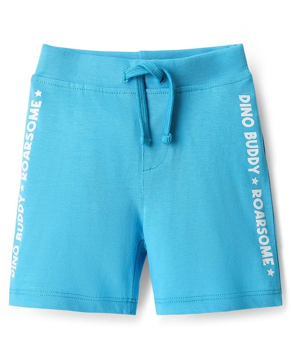 Babyhug Single Jersey Knit Shorts With Stripes & Dino Print Pack Of 3 - Light Blue Green & Navy Blue