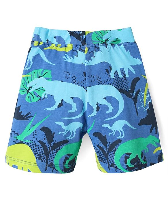 Babyhug Single Jersey Knit Shorts With Stripes & Dino Print Pack Of 3 - Light Blue Green & Navy Blue