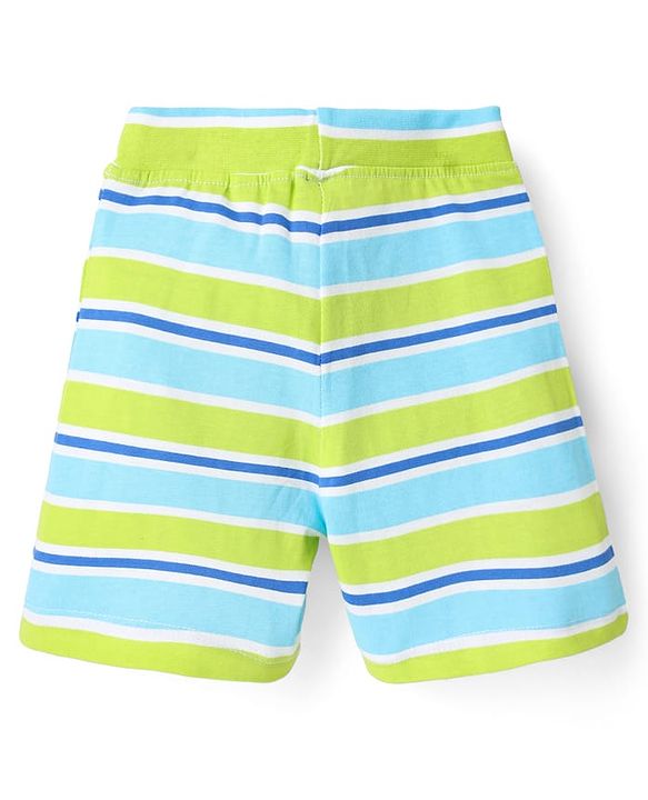 Babyhug Single Jersey Knit Shorts With Stripes & Dino Print Pack Of 3 - Light Blue Green & Navy Blue