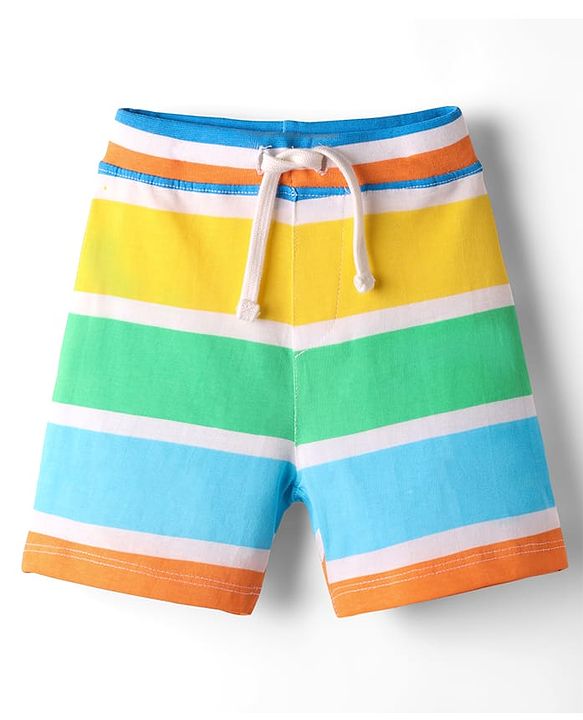 Babyhug 100% Cotton Single Jersey Knit Shorts With Animal & Stripe Print Pack Of 3 - Navy Blue & Light Green