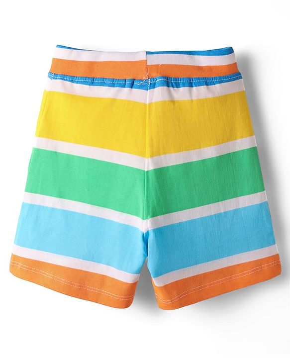 Babyhug 100% Cotton Single Jersey Knit Shorts With Animal & Stripe Print Pack Of 3 - Navy Blue & Light Green