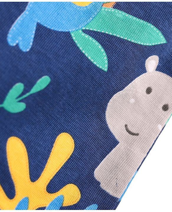 Babyhug 100% Cotton Single Jersey Knit Shorts With Animal & Stripe Print Pack Of 3 - Navy Blue & Light Green