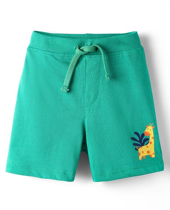 Babyhug 100% Cotton Single Jersey Knit Shorts With Animal & Stripe Print Pack Of 3 - Navy Blue & Light Green
