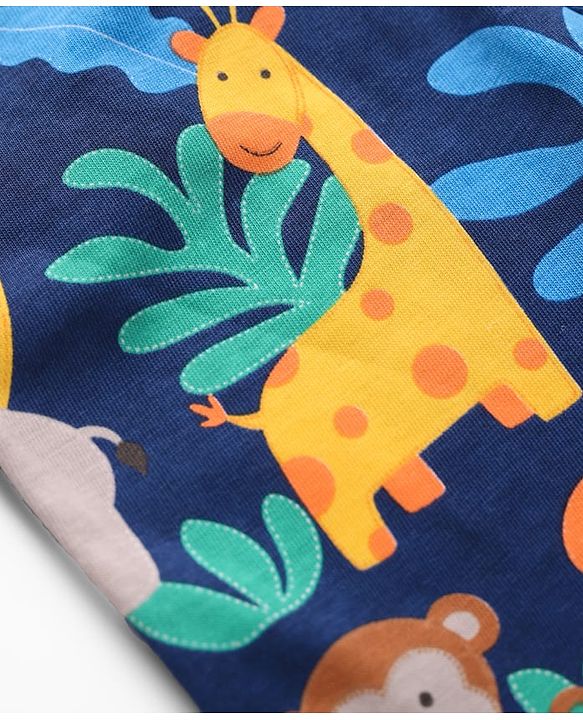 Babyhug 100% Cotton Single Jersey Knit Shorts With Animal & Stripe Print Pack Of 3 - Navy Blue & Light Green