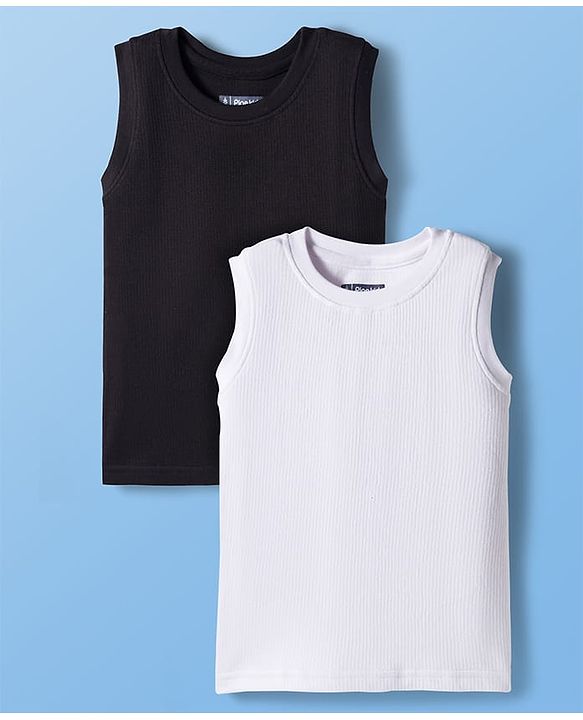 Pine Kids Knit Sleeveless Solid Colour Vests Pack Of 2 - White & Black