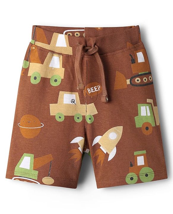 Babyhug Single Jersey Knit Shorts With Stripes & Vehicles Print Pack Of 3 - Multi Colour