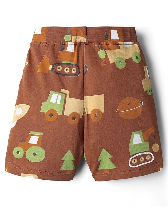 Babyhug Single Jersey Knit Shorts With Stripes & Vehicles Print Pack Of 3 - Multi Colour