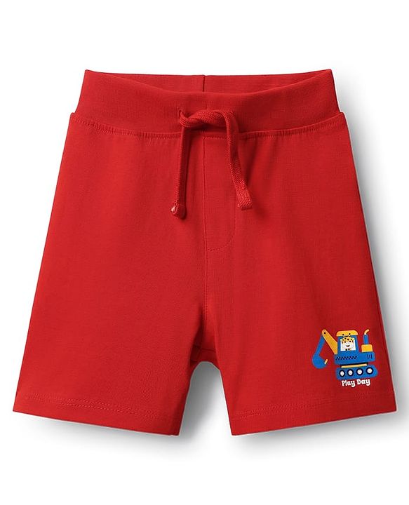Babyhug 100% Cotton Single Jersey Knit Shorts with Tractor Print Pack of 3 - Green Red & Blue