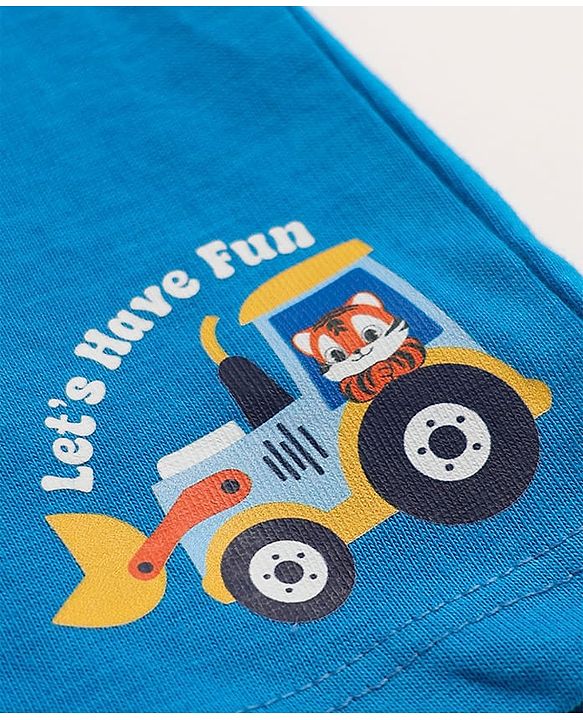 Babyhug 100% Cotton Single Jersey Knit Shorts with Tractor Print Pack of 3 - Green Red & Blue