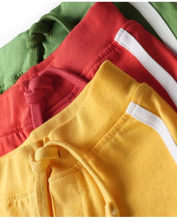 Babyhug Single Jersey Knit Shorts With Tape Detailing Pack Of 3 - Yellow Red & Green