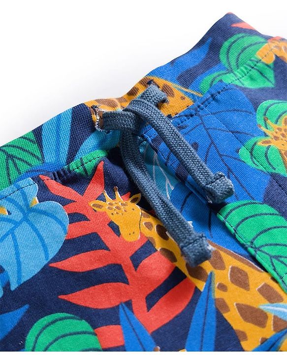 Babyhug Cotton Single Jersey Knit Shorts with Vehicle & Dino Print - Navy Blue