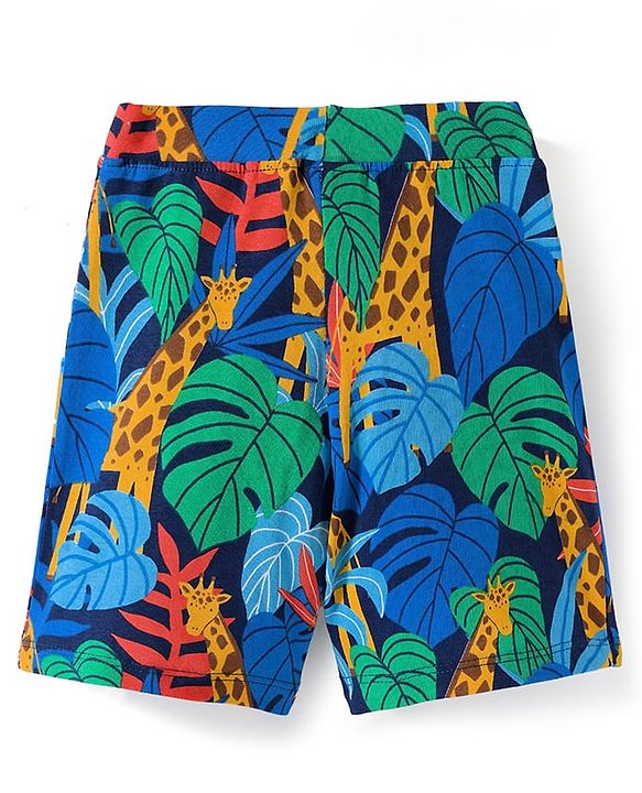 Babyhug Cotton Single Jersey Knit Shorts with Vehicle & Dino Print - Navy Blue