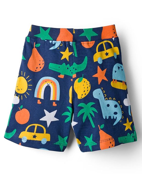 Babyhug Cotton Single Jersey Knit Shorts with Animal & Vehicle Print - Navy Blue