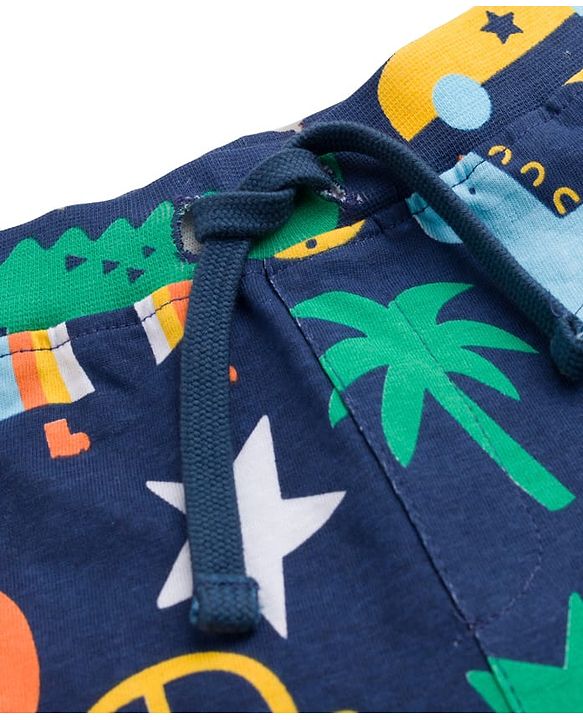 Babyhug Cotton Single Jersey Knit Shorts with Animal & Vehicle Print - Navy Blue