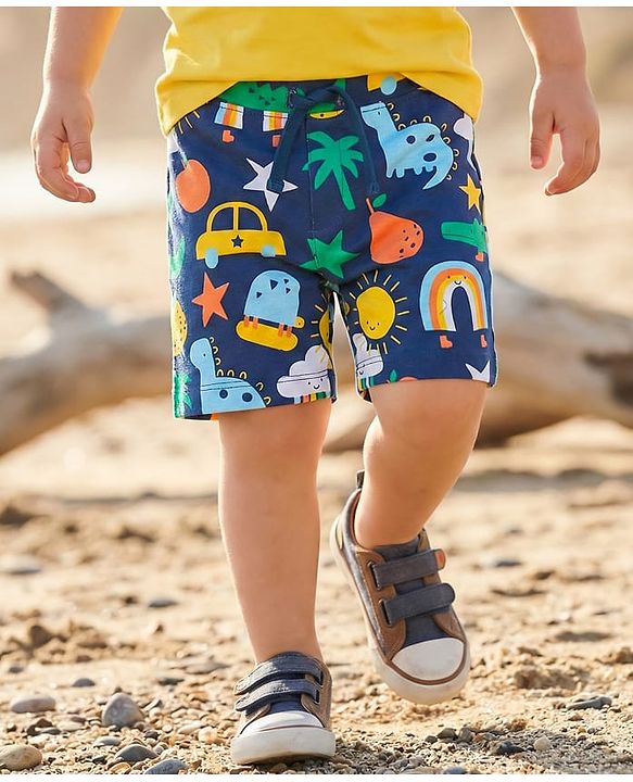Babyhug Cotton Single Jersey Knit Shorts with Animal & Vehicle Print - Navy Blue