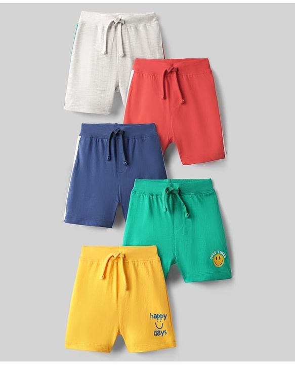 Babyhug Cotton Single Jersey Knit Shorts with Smiley Print Pack of 5 - Multicolor