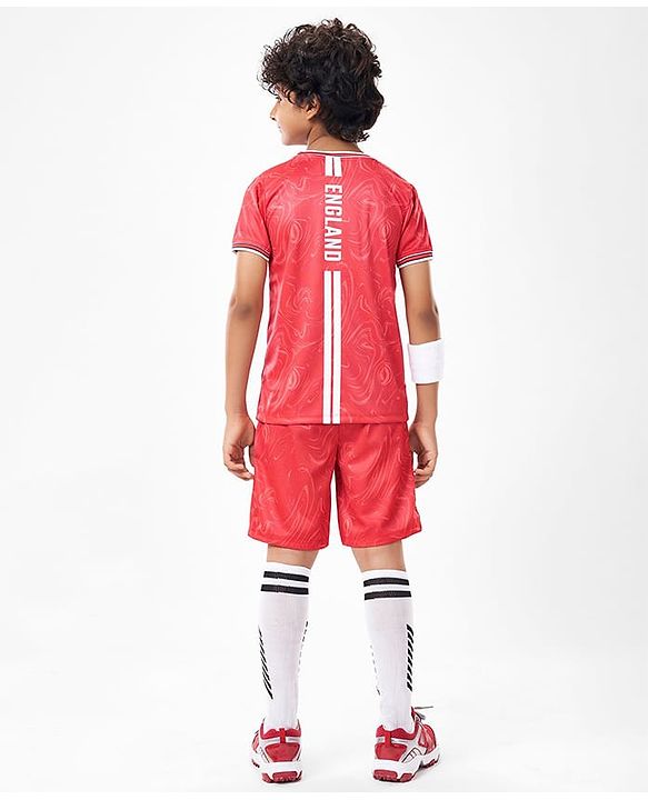 Pine Active Knit Half Sleeves Athleisure T-Shirt & Shorts Set Text & Number Print - Red
