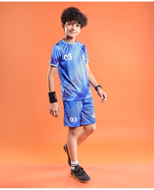 Pine Active Half Sleeves All Over Printed T-Shirt and Shorts Set - Blue