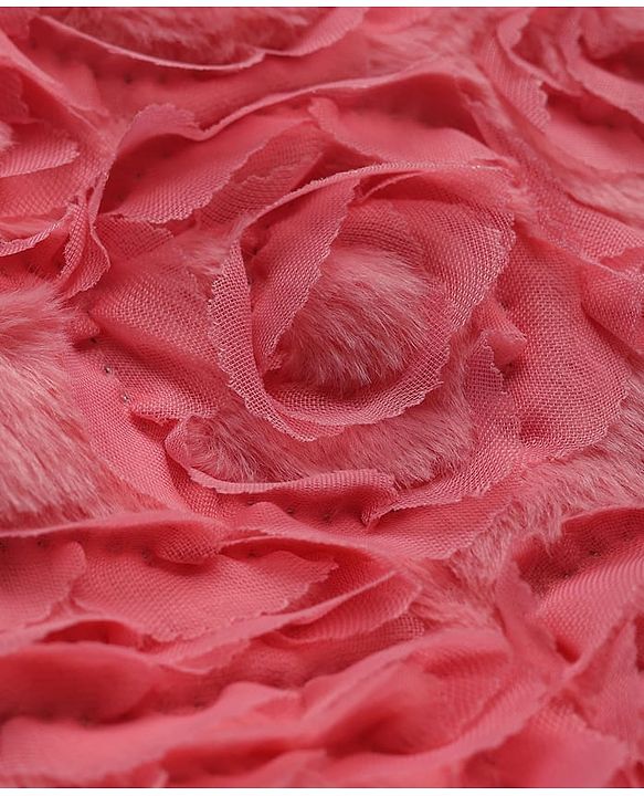 Babyhug Woven Full Sleeves Collar Neck Winter Fur Jacket With Floral Design - Pink