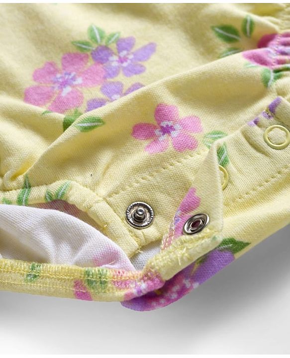 Babyhug 100% Cotton Knit Full Sleeves Onesie With Floral Print & Headband - Yellow